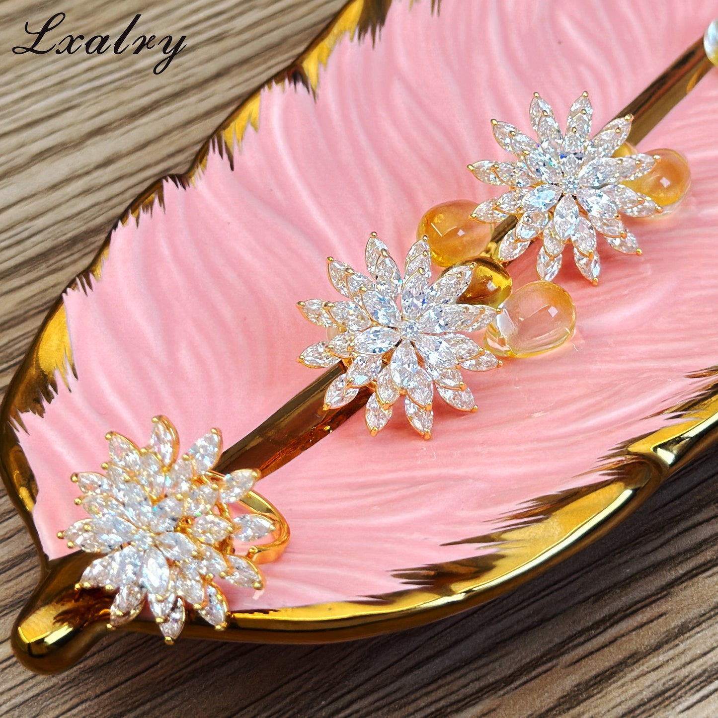 Lxalry 18K Gold Plated Copper Flower Jewelry Set - Baroque Style Statement Ring & Earrings - Hypoallergenic, Non-Tarnish, Elegant Gift For Women