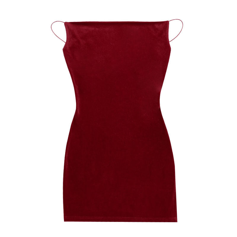 Suede Solid Color Mid-waist White Collar OL Sexy European And American Dress