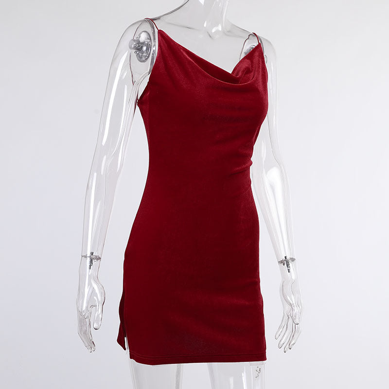 Suede Solid Color Mid-waist White Collar OL Sexy European And American Dress
