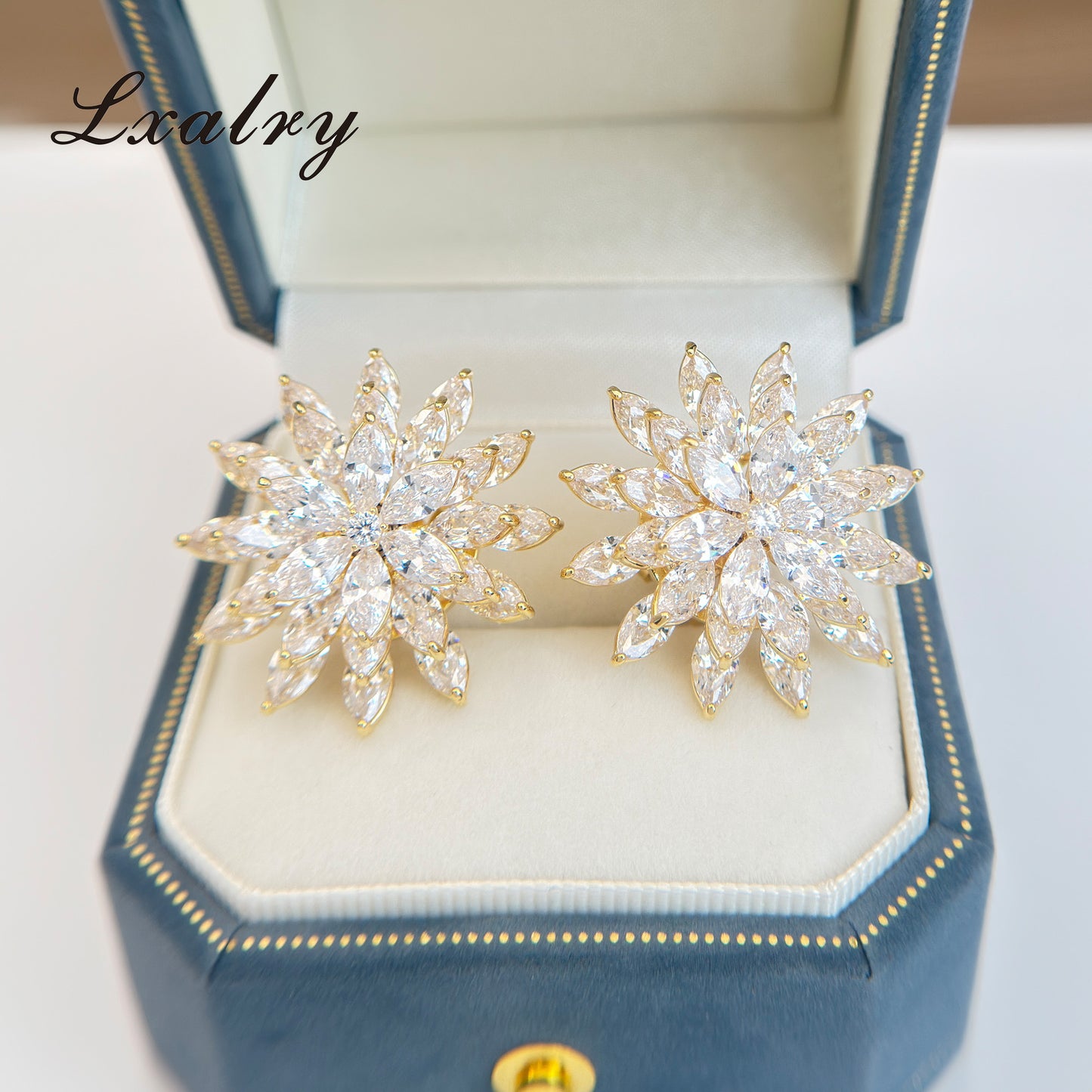 Lxalry 18K Gold Plated Copper Flower Jewelry Set - Baroque Style Statement Ring & Earrings - Hypoallergenic, Non-Tarnish, Elegant Gift For Women