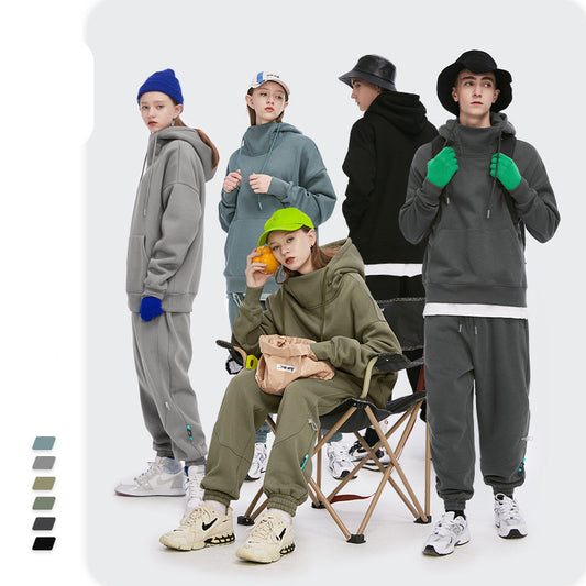 Stand-up collar oversize drop shoulder hoodie