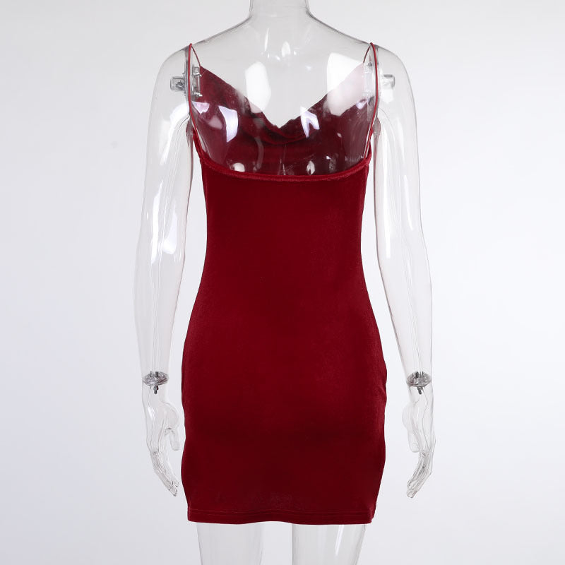 Suede Solid Color Mid-waist White Collar OL Sexy European And American Dress